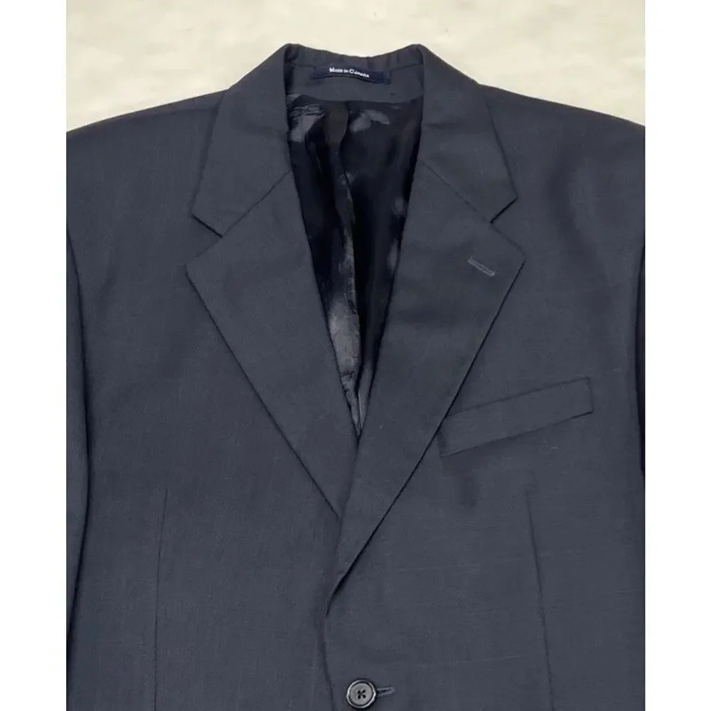 VTG Chaps Ralph Lauren Wool Cashmere Blazer Jacket Mens 43R Navy Blue Windowpane